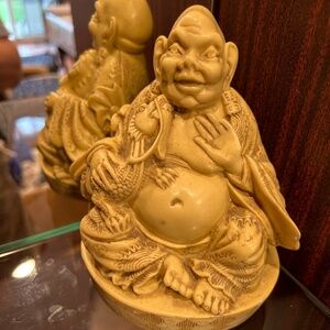 Vintage Budda Hand Carved Italian Figure Statue Statuette 6.5" High 6" Wide